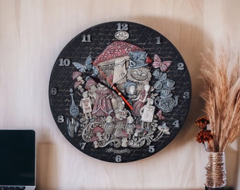 Reloj de pared Alicia en el país de las maravillas Fiesta del té Sombrerero loco Decoración caprichosa para el hogar y la cocina Regalo de inauguración de la casa Colgante de pared Decoraciones para fiestas