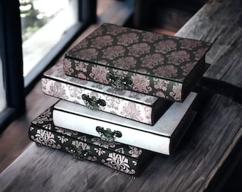 Regalo para ella Joyero de madera de mesa morado Caja de libros rosa y negra Gran joyero Gabinete de boticario Mini cómoda