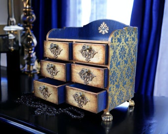 Gabinete de boticario, cajonera, joyero, organizador de almacenamiento, armario de madera para joyas, caja de cartas del tarot, muebles de dormitorio, armario de encimera