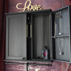 Gift for Her Storage Cabinet with Mirror Jewelry armoire Wall cabinet Bathroom Wall Cabinet Earrings holder Wall mounted earring organizer