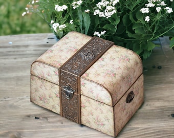 Large Wooden Sewing Organizer with Pincushion – Old Fashioned Jewelry Storage, Oxidized Bronze Finish