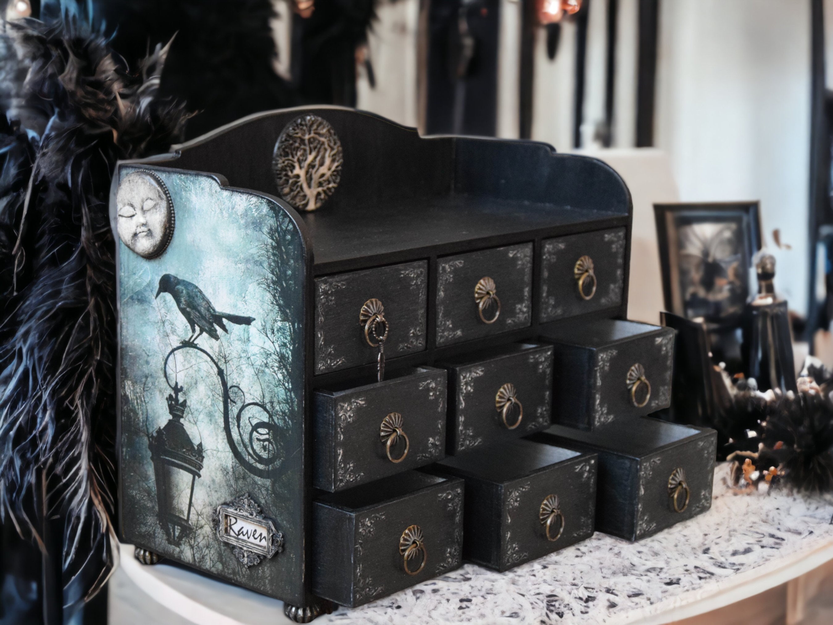 Gift for Him Gothic Furniture Raven Dresser Cabinet Witchcraft
