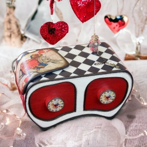 Boîte à bijoux Alice au pays des merveilles avec cartes personnalisées Boîte à bagues Lapin blanc Reine rouge Alice Cheshire chat Boîte bébé Lewis Carroll fantaisiste