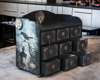 Apothecary Cabinet Chest of drawers Decorative jewelry box Gothic Furniture Storage Organizer Wood Jewelry Armoire Storage witch Cabinet