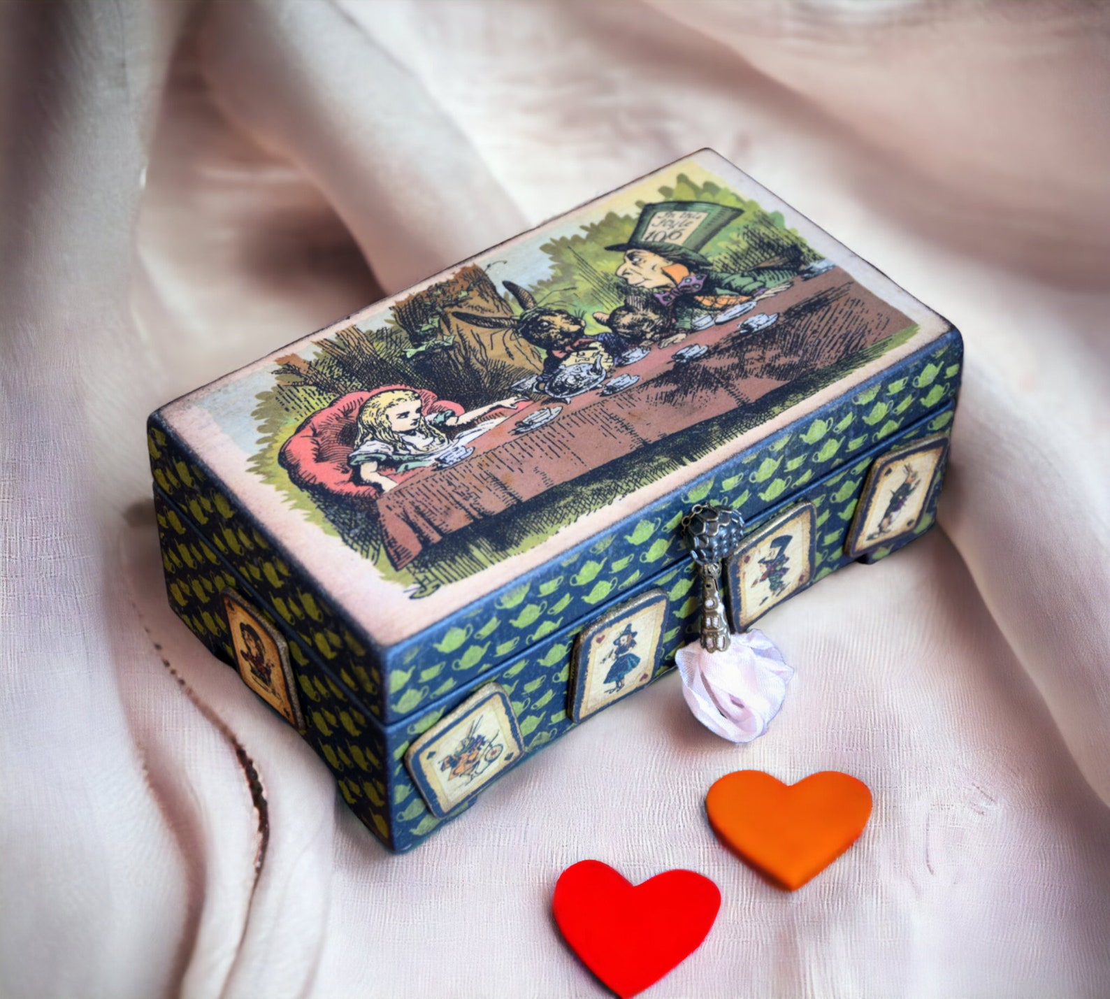 Alice in Wonderland Makeup Organizer with drawers Cheshire Cat Makeup Storage