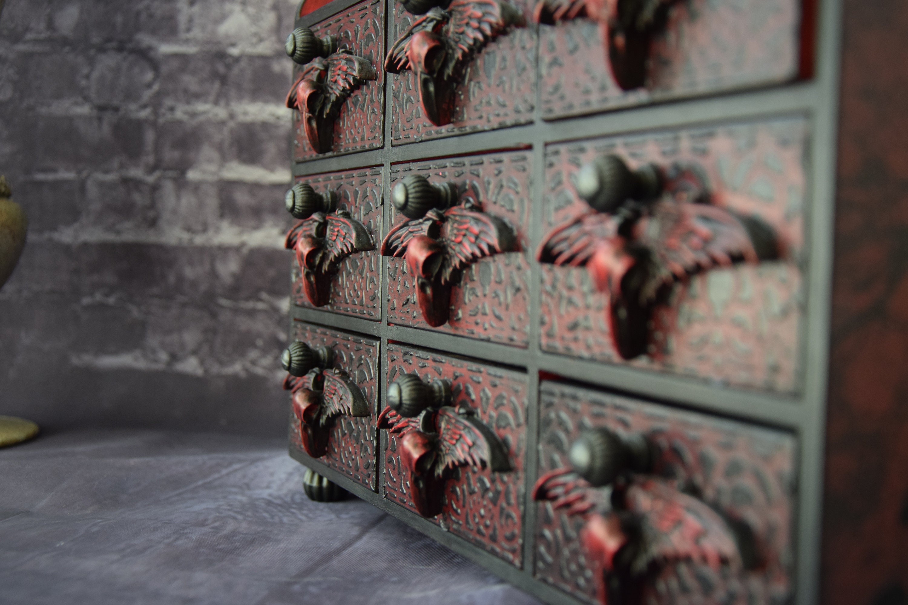 Gift for Him Raven Skull Wings Apothecary Cabinet Gothic Furniture