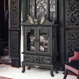Gothic Home decor Black Furniture miniature Occultist Cabinet bat skull Whimsigoth decor Witch Halloween Shelf for essential oils Horror