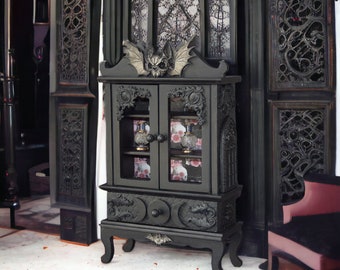 Gothic Home decor Black Furniture miniature Occultist Cabinet bat skull Whimsigoth decor Witch Halloween Shelf for essential oils Horror