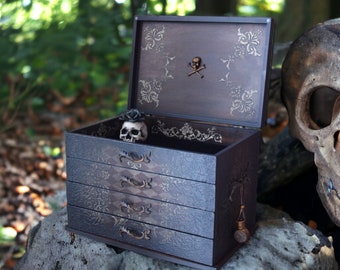 Gothic Home decor Sugar Skull jewelry box Watch box Skeleton cabinet Box for needlework Halloween Drawer Organizer host or hostess gifts
