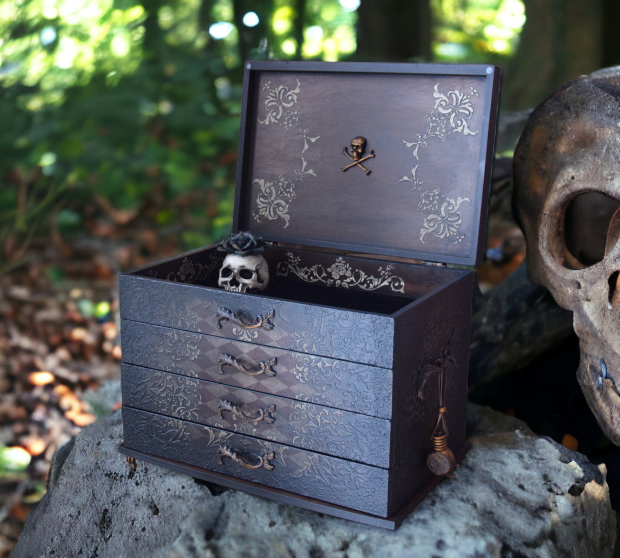 Gothic Home Decor Sugar Skull Jewelry Box Watch Box Skeleton