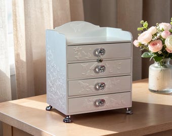 Botiquín de mariposa blanca, organizador de maquillaje personalizado, joyero grande, caja de costura, minicajonera blanca, organizador de cosméticos