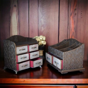 Old Fashioned Gift for her Makeup organizer Large jewelry box set Apothecary Cabinet Storage Brush Holder Chest of drawer Countertop cabinet