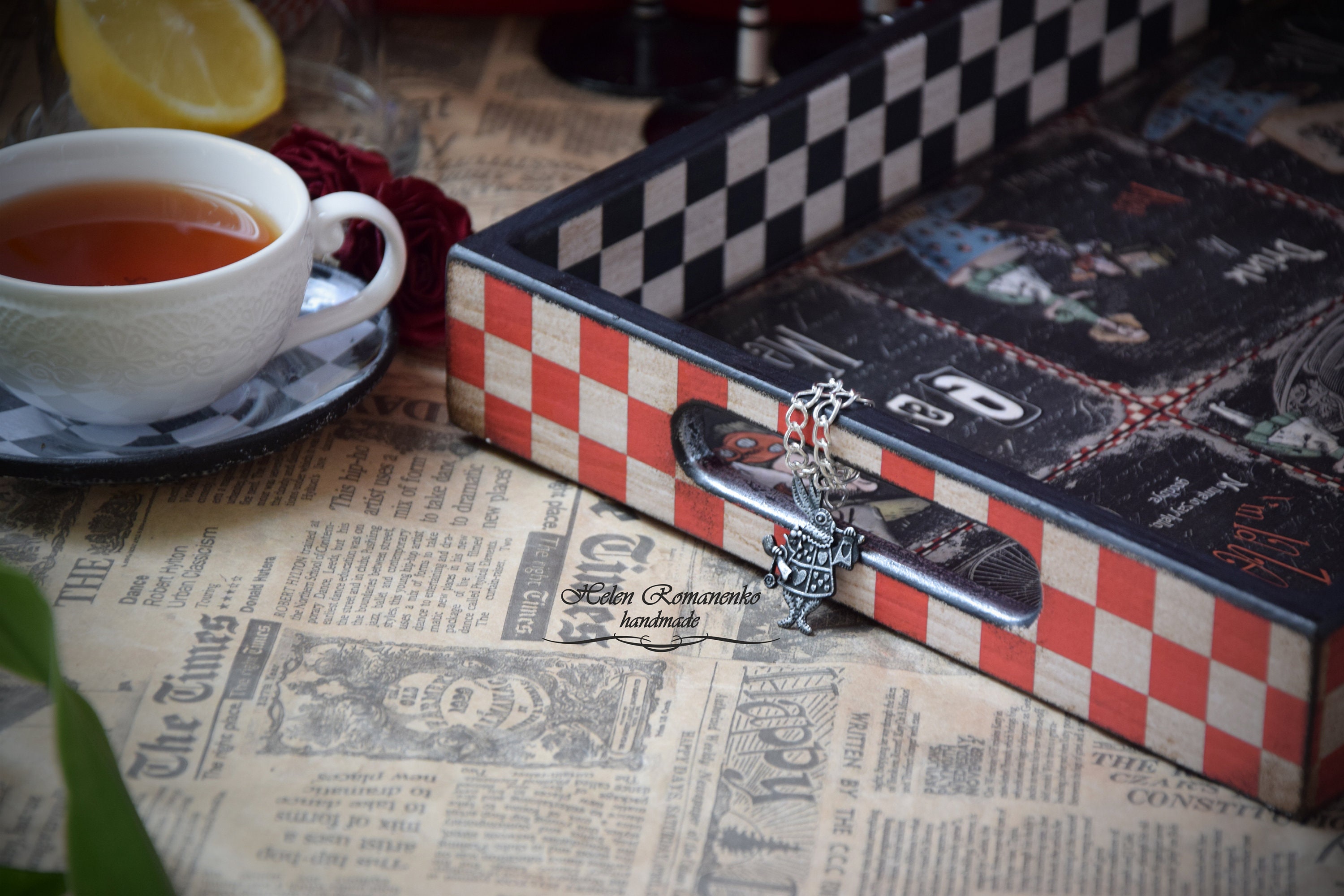 Alice in Wonderland Wood Serving Tray Breakfast Coffee Table Tea
