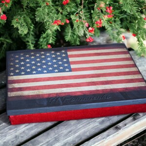 Wooden tray on a pillow American flag Laptop Tray With Cushion Patriotic Thin Blue Line Serving Tray Army girlfriend wife Thin red Line