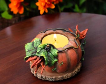 Candelabro de calabaza naranja hecho a mano: decoración espeluznante para Halloween