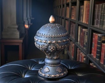 Gothic black and gold cup-shaped box with lid – Victorian decorative box, Dark Academia Altar Storage, Gothic Home Decor, Occult goblet box