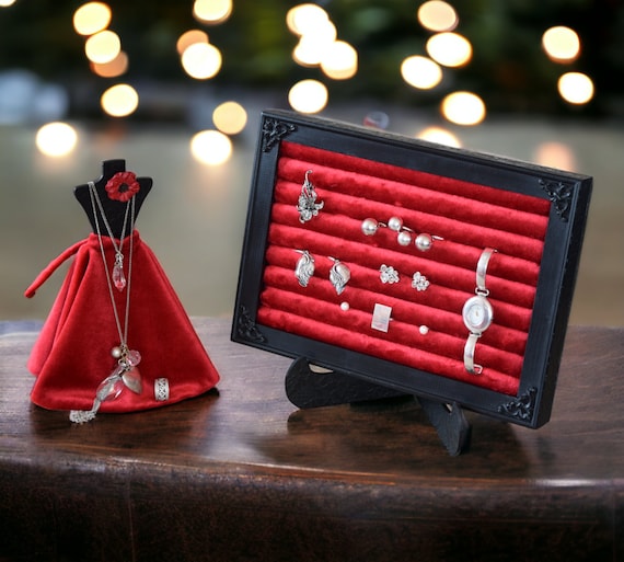 Portagioie In Legno E Metallo - Espositore Per Orecchini, Collane, Anelli, Nero