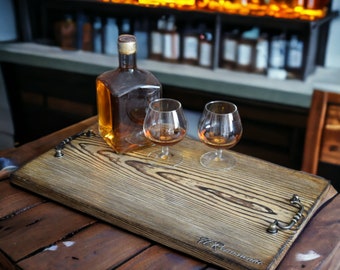Geschenk für Ihn Holztablett mit Griffen Rustikales Frühstückstablett Servier prima Kaffeetablett Handgemachte dekorative Tabletts Rechteck Ottomane Tablett