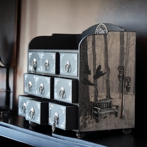 Gift for Him Gothic Furniture Raven Dresser Cabinet Witchcraft jewelry box Edgar Allan Poe Mystery Storage jewelry Organizer with Drawers