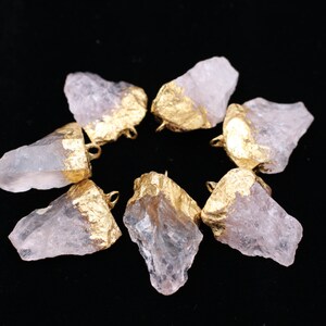 Rose Quarz Halskette, Gold getaucht Rose Quarz Halskette, rohen Rosenquarz Halskette, rohen Edelstein Halskette, natürliche Edelstein Halskette