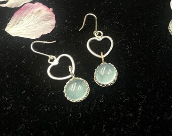 Aquamarine dangle Earring, Blue Gemstone earrings, Heart shape earrings