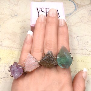 Wire wrapped raw crystal ring, Green Fluorite ring, Labradorite ring, Citrine ring, Rose Quartz ring, Amethyst ring, Aquamarine ring