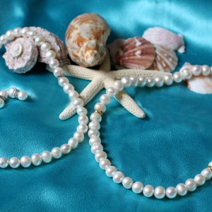Zoetwaterparelsieradenset, zoetwaterparelketting, zoetwaterpareloorbellen, sterlingzilveren parelsieradenset, Moederdagcadeau