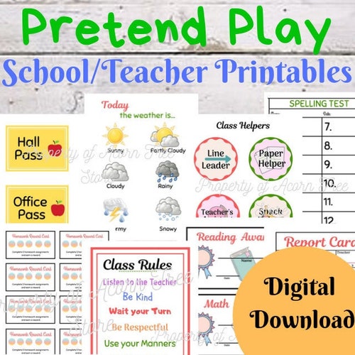 School / Teacher Pretend Play Printables - Etsy UK
