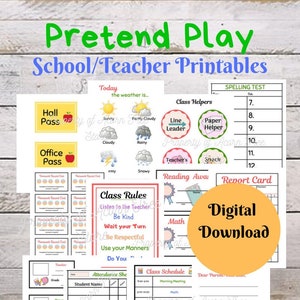 Imprimibles para juegos de simulación de escuela/maestro