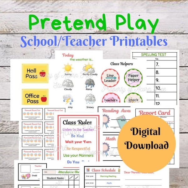 School / Teacher Pretend Play Printables