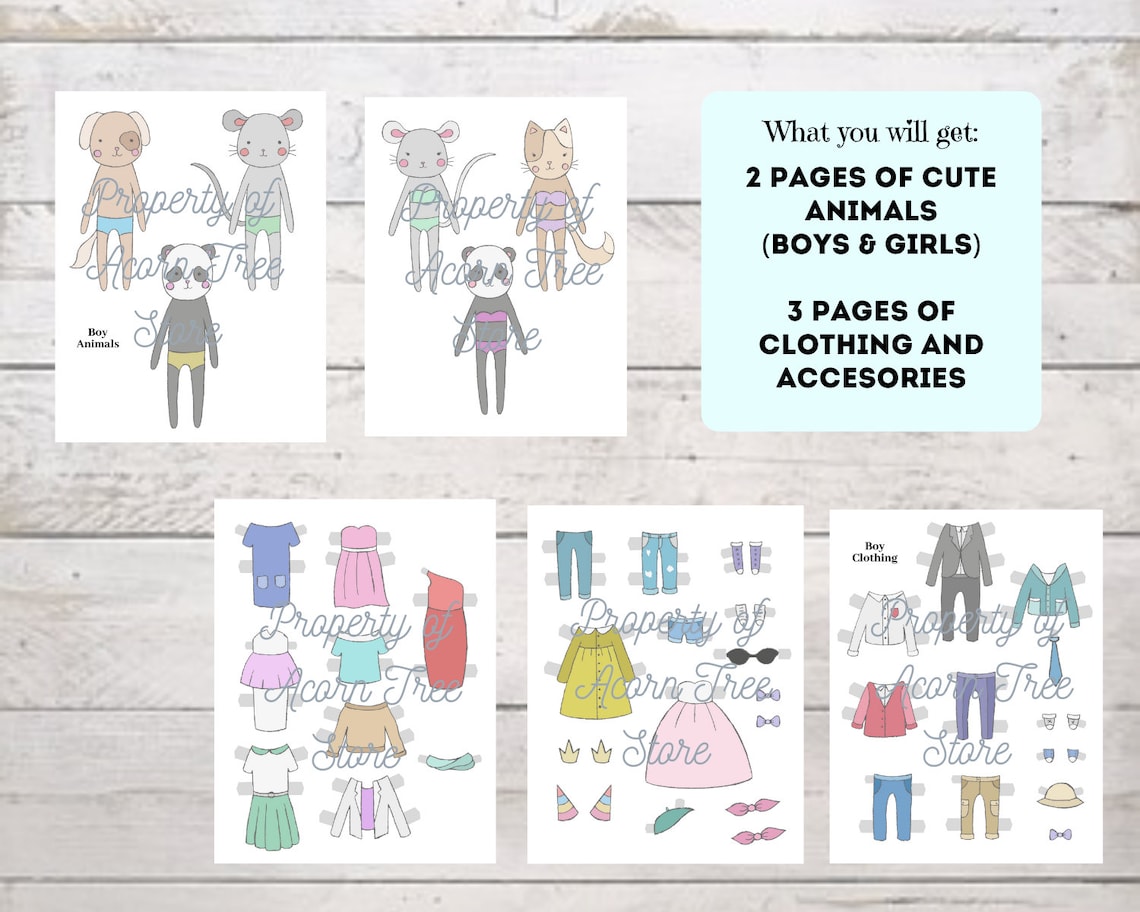 Animal Paper Doll Printables - Etsy
