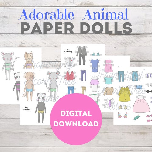 Animal Paper Doll Printables Etsy