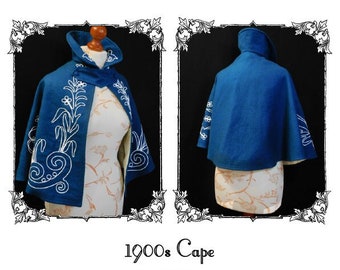 1900s Edwardian Winter Cape Patterns, Edwardian Cloak Pattern, Victorian Edwardian Mantle, 1900s Fashion, 1900s Cape, Historical Coat