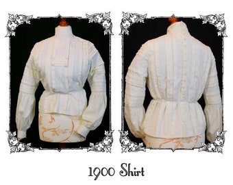 1900 Edwardian Shirt, Victorian Shirt, Edwardian Dress Patterns, Historical Patterrns, Edwardian Blouse, Period Dress Patterns