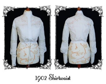 1902 Edwardian Summer Shirtwaist, Digital Download Victorian Blouse, Edwardian Shirt, Period Costume Pattern, Edwardian Blouse, 1900 Shirt