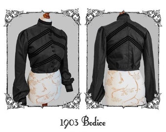 1903 Edwardian Mourning Bodice, Victorian Blouse,  Edwardian Shirt, Period Costume Pattern, 1900 Shirtwaist, Edwardian Shirtwaist