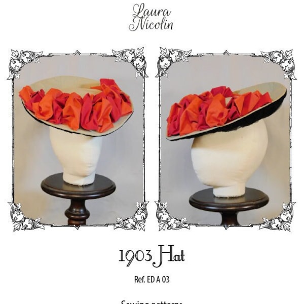 1903 Modèle de couture historique de chapeau édouardien, chapeau des années 1900, chapeau victorien, modèle de couture numérique, mode des années 1900, chapeau floral