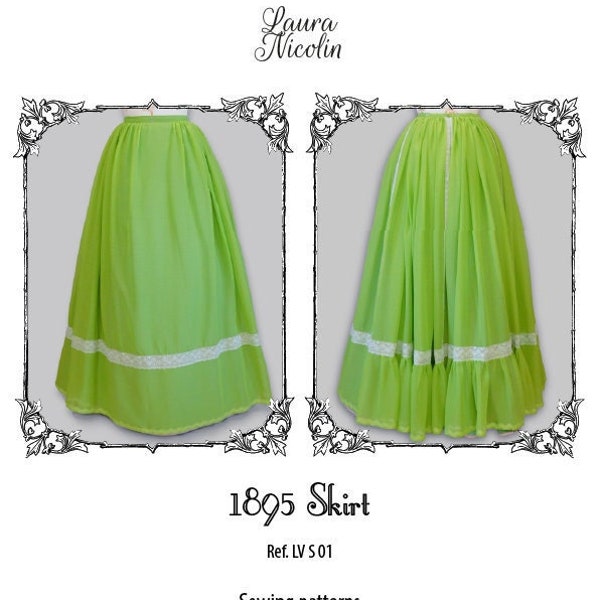 1895 Spring Skirt, Victorian Pleated Skirt, 1890s Digital Patterns, Victorian Patterns, 1890s Fashion, Period Costume Pattern, 1890s Skirt