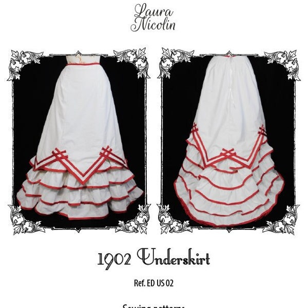 1902 Weihnachtspetticoat, Edwardianisches Kleid, historisches Schnittmuster, Edwardianisches Leinen, viktorianischer Rock, viktorianisches Weihnachtskostüm, EDUS02