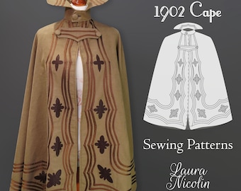 1902 Edwardian Cape Sewing Patterns, 1900s Cape Pattern, 1900s Dress, Edwardian Blouse Patterns, Victorian Cape, Historical Pattern