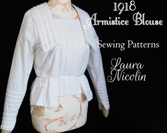 Digital Download Armistice Blouse,  Edwardian Shirt, Historical Shirt Pattern, Edwardian Pattern Period Costume Pattern, Roaring 20s dress