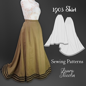 1903 Edwardian Skirt, Seven Gored Skirt, PDF Sewing Patterns, Edwardian Dress, Edwardian Pattern, Historical Gown Pattern, Victorian Skirt