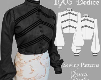 1903 Edwardian Mourning Bodice, Victorian Blouse,  Edwardian Shirt, Period Costume Pattern, 1900 Shirtwaist, Edwardian Shirtwaist