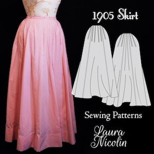 1905 Edwardian Skirt, Seven Gored Skirt, PDF Sewing Patterns, Edwardian Dress, Edwardian Pattern, Historical Gown, Historical Pattern
