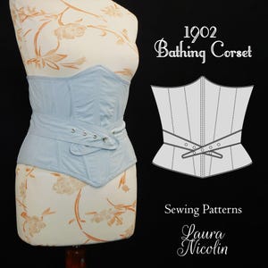 Gorset kąpielowy 1902, edwardiański wzór szycia lnu, wiktoriański gorset, historyczny wzór szycia, edwardiański strój kąpielowy, moda XX wieku
