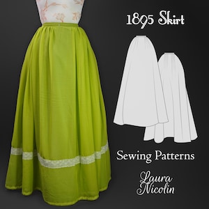 1895 Spring Skirt, Victorian Pleated Skirt, 1890s Digital Patterns, Victorian Patterns, 1890s Fashion, Period Costume Pattern, 1890s Skirt
