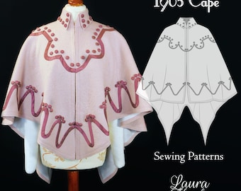1905 Edwardian Spring Cape Pattern, Edwardian Cloak Pattern, Victorian Edwardian Mantle, 1900s Fashion, 1900s Cape, Historical Coat