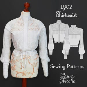 Edwardianisches Sommerhemd 1902, Edwardianisches Mieder, Edwardianisches Hemd, Mieder 1900, Historisches Muster, Edwardianisches Kleid