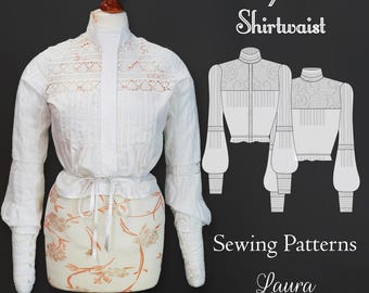 1902 Edwardian Summer Shirtwaist, Digital Download Victorian Blouse, Edwardian Shirt, Period Costume Pattern, Edwardian Blouse, 1900 Shirt
