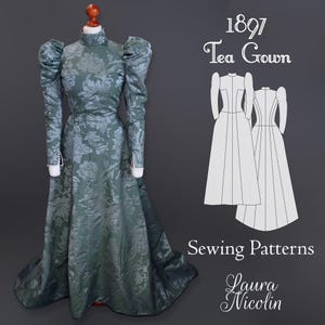 1897 Tea Gown Historical Patterns, Late Victorian Sewing Pattern, Victorian Gown, Victorian House Dress, Victorian Tea Gown, 1890 Fashion